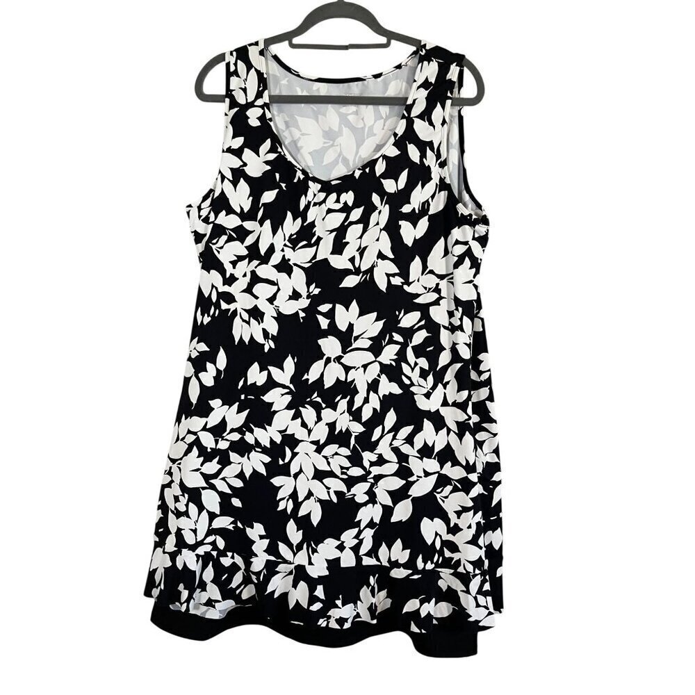 Lands End Tankini Floral‎ Swim Skirt 18 Black Neutral Resort Preppy Classic Chic